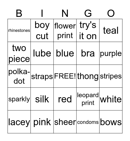 Katie's lingerie  Bingo Card