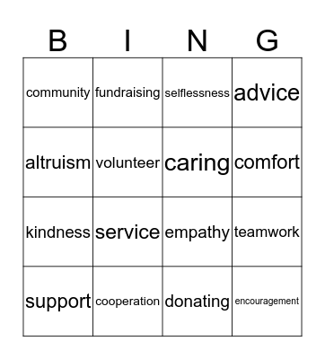 Helping Others Bingo Card