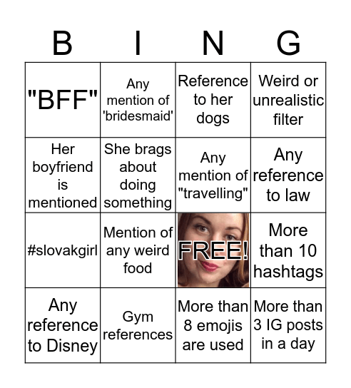 The Official "Sissa-Is-A-Bridesmaid-Instagram-Posts" Bingo Card