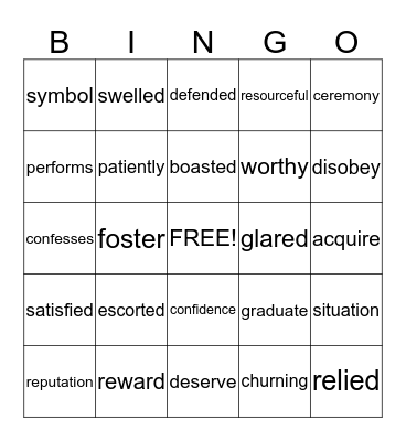 Vocabulary Bingo Card