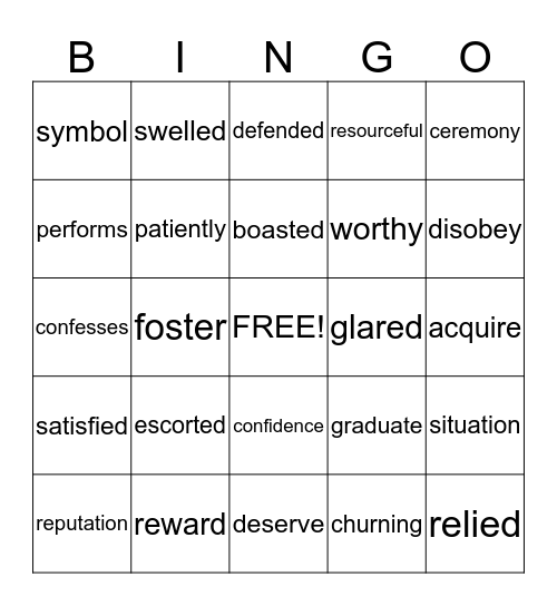 Vocabulary Bingo Card