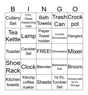 WEDDING SHOWER Bingo Card