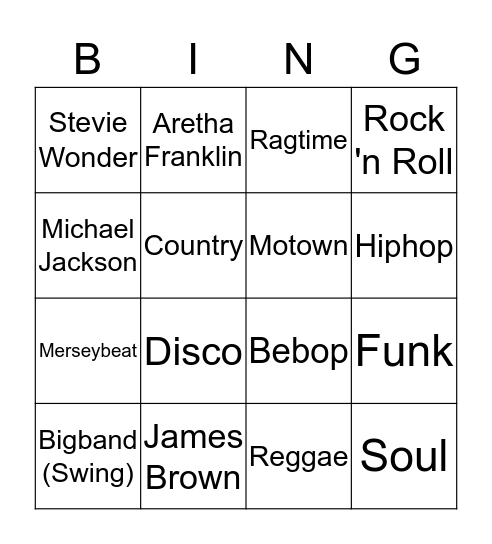 JAZZ/POPBINGO! Bingo Card