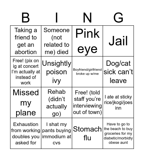 Airtight Callouts Bingo Card