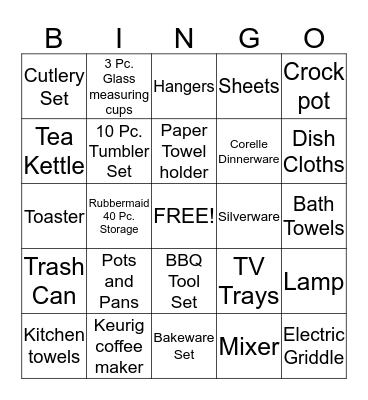 WEDDING SHOWER Bingo Card