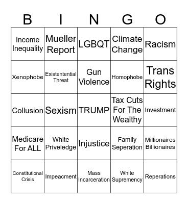 Democratic Presidential Debate Bingo Card