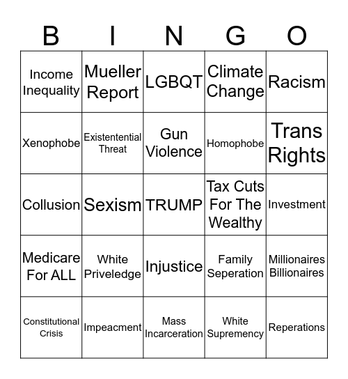 Democratic Presidential Debate Bingo Card