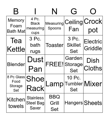 WEDDING SHOWER Bingo Card