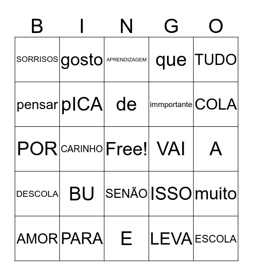 Bingo da Amizade Bingo Card