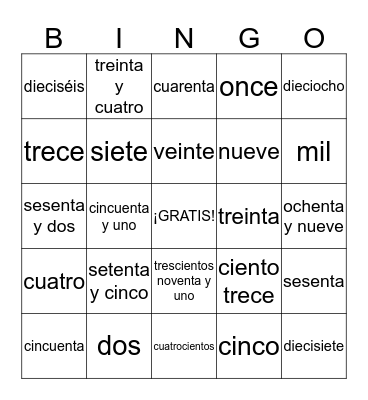 ¡Los Numeros! Bingo Card