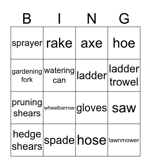 Gardening  Bingo Card