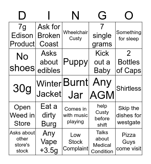 Dingo Bingo Card