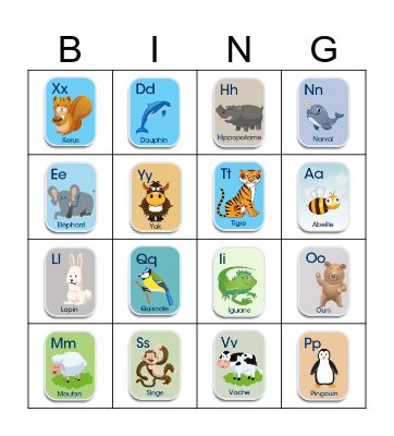 Animal Bingo Card