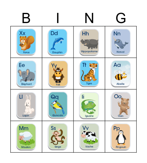 Animal Bingo Card