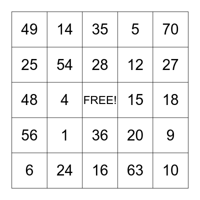 Multiplication Bingo Card