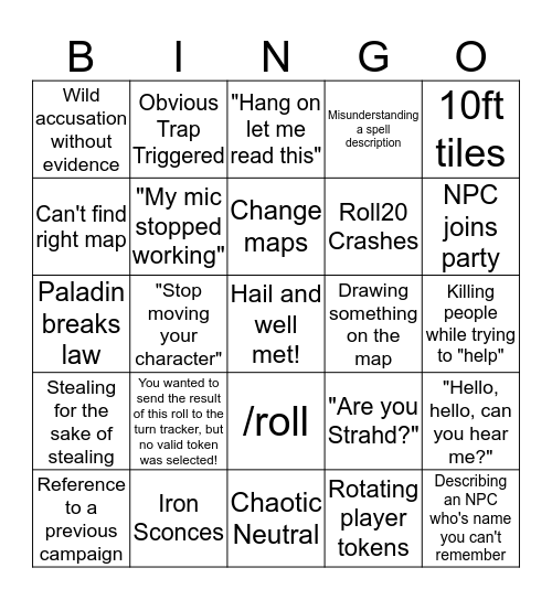 Roll20 Bingo Card