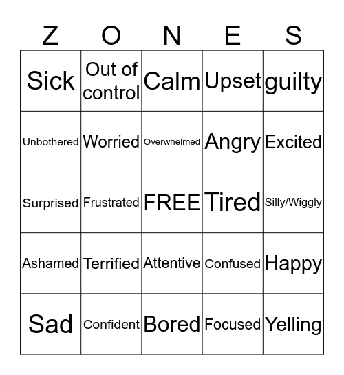 Zones Of Regulation Bingo Bingo Card Hot Sex Picture