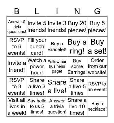 Paparazzi Bling-o! Bingo Card