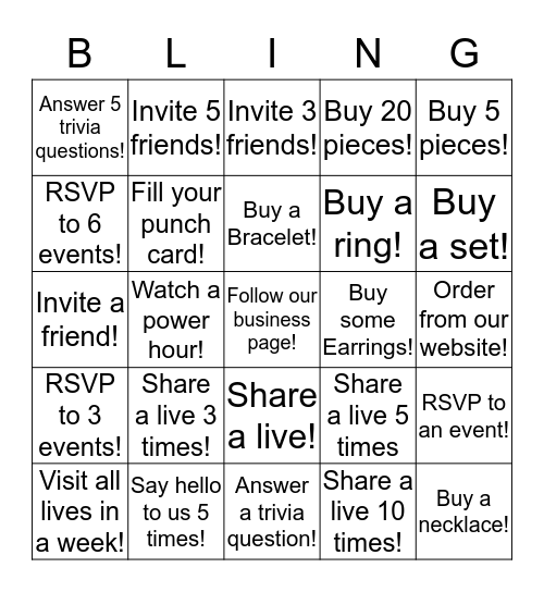 Paparazzi Bling-o! Bingo Card