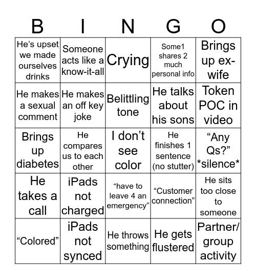 Bias Bingo Card