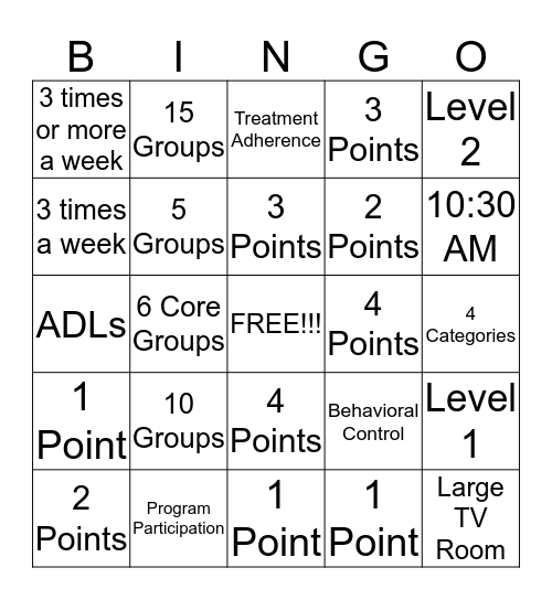 ORIENTATION GROUP- LEVEL SYSTEM Bingo Card