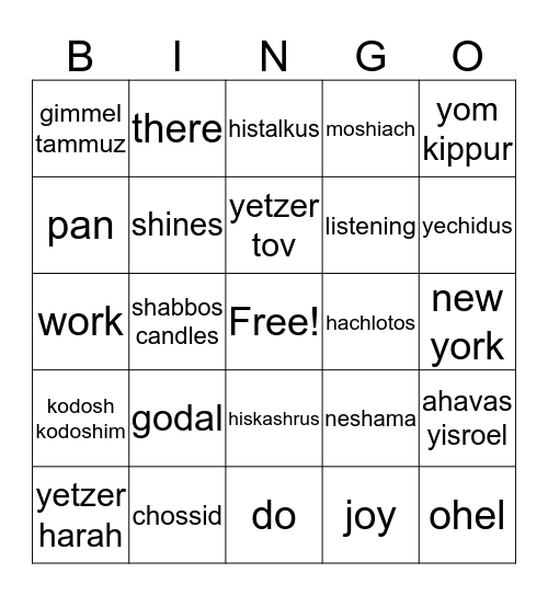 going to the ohel Bingo Card