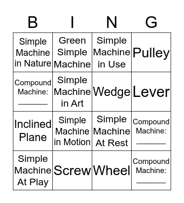 Simple Machines Bingo Card