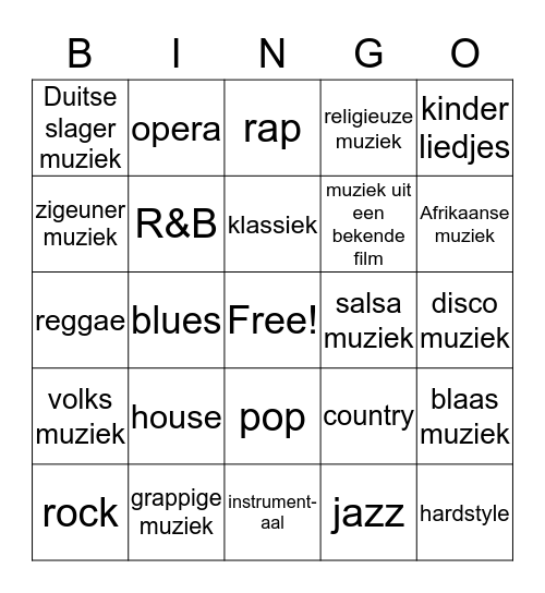 Muziek Bingo Card