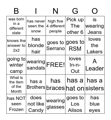 PEOPLE Bingo Card