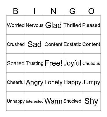 Feelings Bingo Card