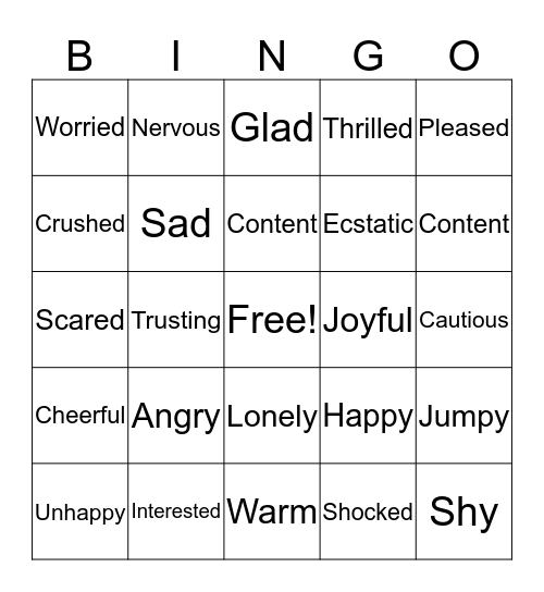 Feelings Bingo Card