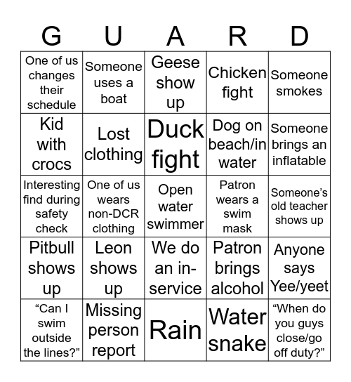 DAR Bingo Card