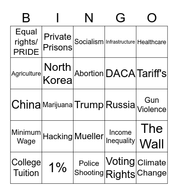 Dem Primary Debate #1 Bingo Card