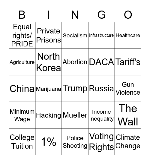 Dem Primary Debate #1 Bingo Card