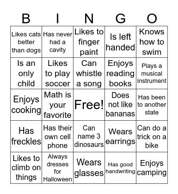 Get to Know Me Bingo Card