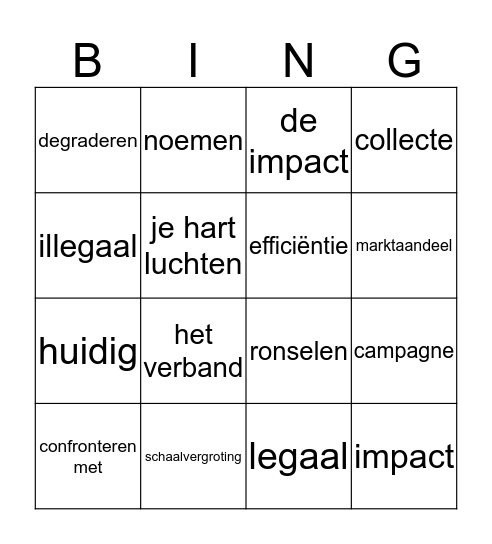 3BK Nederlands Talent woorden 5.3 Bingo Card