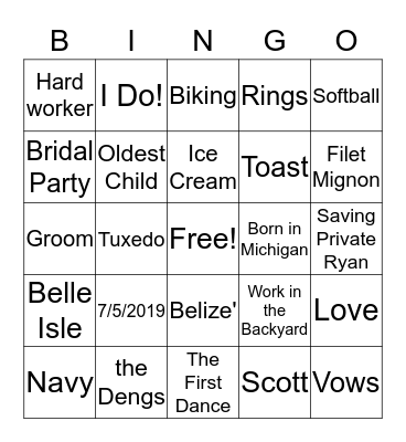 Scott's Groom Shower Bingo Card