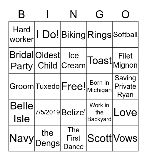 Scott's Groom Shower Bingo Card