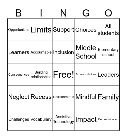 Paraprofessional Summit Bingo Card