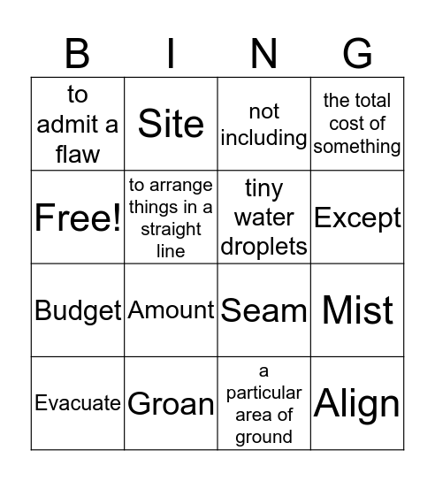 Week 1 Bingo Card