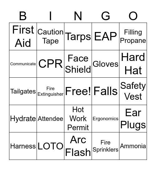 Safety Bingo Card