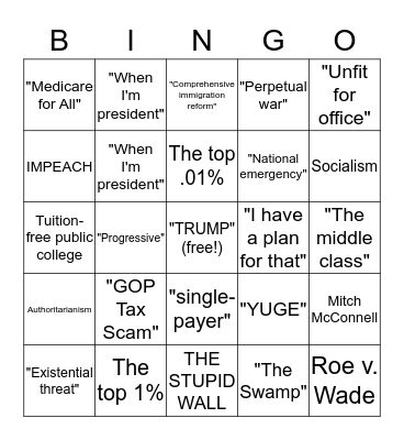 Democratic Primary Debate Bingo Card