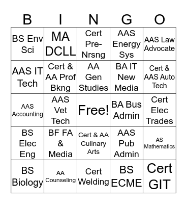 NTU programs  Bingo Card