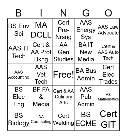 NTU programs  Bingo Card