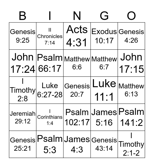 Prayer Bible Bingo Card