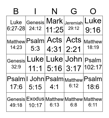 Prayer Bible Bingo Card