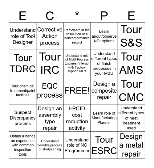 ECPE Participant Checklist BINGO Card