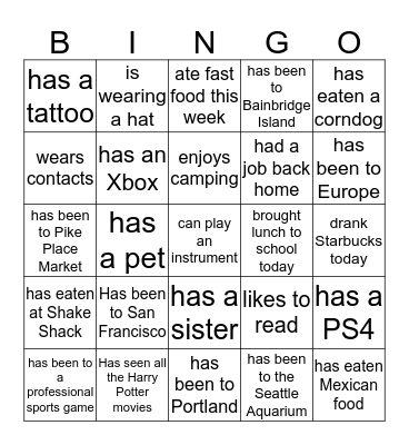 Classmate BINGO Card