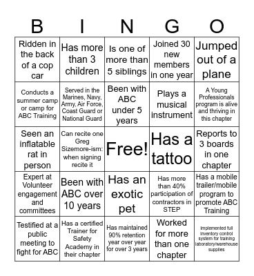 ABC Chapter Presidents Management Conference Bingo Card