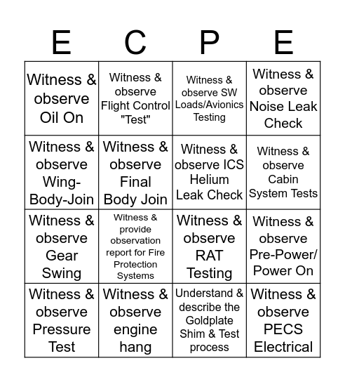 ECPE Participant Checklist BINGO Card